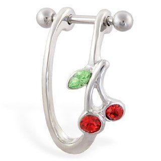 Straight Helix Barbell With Dangling Cherry Cuff, 16 Ga, Ear Postitioning Left Helix Piercing: Body Piercing Barbells: Jewelry