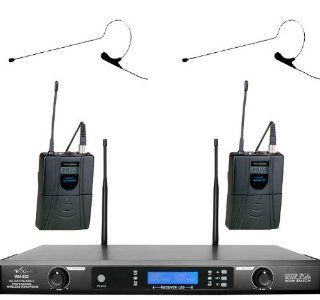 Awisco UHF 822b670b 2 Channel 64 Selectable Frequency Black Color Mini Headset Wireless Microphone: Musical Instruments