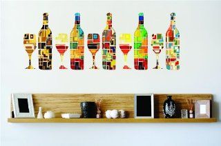 Wine Glasses Bottles Colorful Kitchen Home Decor Picture Art Graphic Design Peel & Stick Sticker Mural Vinyl Wall   Best Selling Cling Transfer Decal Color 672 Size : 8 Inches X 40 Inches   22 Colors Available   Wine Pictures For Kitchen
