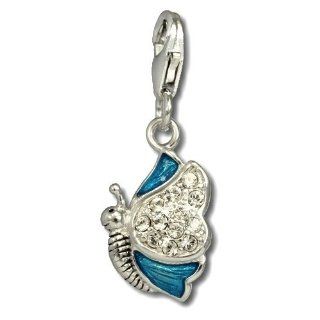 SilberDream Charm blue,pink and purple enameled butterfly with white zirconia, 925 Sterling Silver Charms Pendant with Lobster Clasp for Charms Bracelet, Necklace or Earring FC670 SilberDream Jewelry