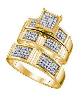 His and Her Wedding Ring set 0.35CTW DIAMOND FASHION TRIO SET 10KT Yellow Gold: Jewelry