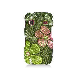 Samsung Repp R680 SCH R680 Bling Gem Jeweled Jewel Crystal Diamond Green Flower Cover Case: Cell Phones & Accessories