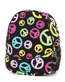 Black & Multi Color Peace Sign Cotton Quilted Backpack for School: Clothing