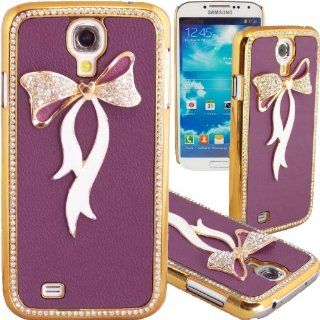 WwWSuppliers Fancy Bling 3D Bow Case for Samsung Galaxy S4 i9500 M919 i545 i337 Purple with White Bow Cover + Screen Protector: Cell Phones & Accessories