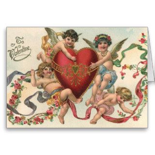 Vintage Valentines, Victorian Cupids Angels Heart Greeting Cards