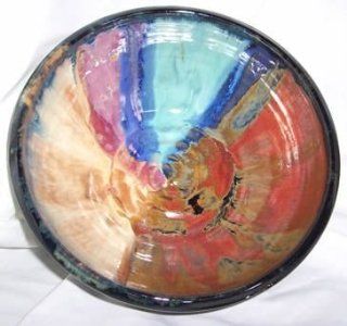 Rainbow Wheel Thrown Serving Bowl 4 weeks to ship: Soup Cereal Bowls: Kitchen & Dining