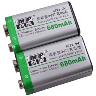 2pcs MP High performance Rechargeable 6F22 9v 680mAh Lithium ion Li ion Battery : Digital Camera Batteries : Camera & Photo