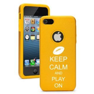 Apple iPhone 5 5S Yellow Gold 5D1422 Aluminum & Silicone Case Cover Keep Calm and Play On Football: Cell Phones & Accessories