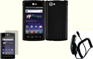 Black Hard Case Cover+LCD Screen Protector+Car Charger for LG Optimus M+ MS695: Cell Phones & Accessories