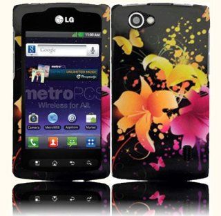 Black Pink Flower Hard Cover Case for LG Optimus M+ MS695 Cell Phones & Accessories