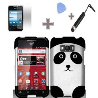 Rubberized Black Silver Panda Bear Snap on Design Case Hard Case Skin Cover Faceplate with Screen Protector, Case Opener and Stylus Pen for LG Optimus Elite LS696 / Optimus Quest L46c   Sprint/StraightTalk/Net 10/Virgin Mobile: Cell Phones & Accessorie