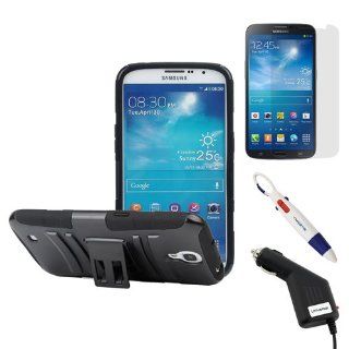 BIRUGEAR Rugged Shell Stand Case and Holster Combo + Screen Protector + Car Charger for Samsung Galaxy Mega 6.3 I9200 / I9205 (AT&T, Sprint) with *4 Color Clip Pen*   Black: Cell Phones & Accessories