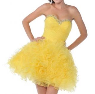 Meier Women's Strapless Rosettes Short Dress 450 (4, Yellow) at  Womens Clothing store