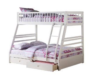New Jason White Wood Twin over Full Girls Bunk Bed Beds w/ 2 Underbed Drawers: Home & Kitchen
