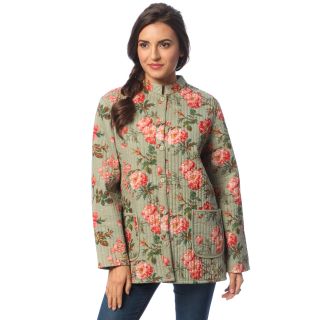 La Cera La Cera Womens Sage Reversible Quilted Mandarin Collar Jacket Green Size XL (16)