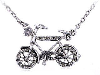 Smoke Gray Clear Crystal Rhinestone Tricycle Bike Bicycle Wheel Pendant Necklace: Jewelry