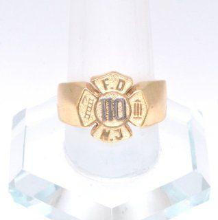 14K Yellow Gold NJ Fire Department Badge Ring: Jewelry