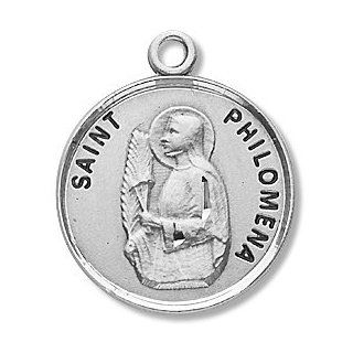 Sterling Silver Patron Saint Medal Round St. Philomena with 18" Chain in Gift Box. Catholic Saint Philomena Patron Saint of Children of Mary, Impossible Cases, Infertility, Children, Giving Birth, Imprisoned, Married Couples, Mothers in Need of Help R