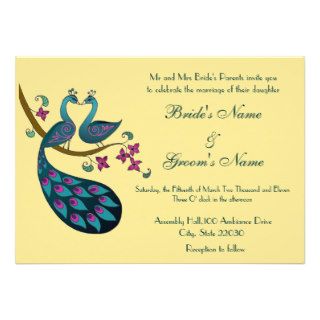 Peacock Wedding invitation, straw
