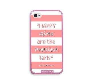 Shawnex Audrey Hepburn Quote Happy Girls Coral Pink Pink Silicon Bumper iPhone 4 & 4S Case   Fits iPhone 4 & 4S: Cell Phones & Accessories