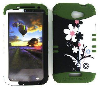 HTC ONE X S720E BLACK WHITE FLOWERS HEAVY DUTY CASE + DARK GREEN GEL SKIN SNAP ON PROTECTOR ACCESSORY: Cell Phones & Accessories