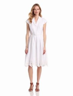Jones New York Women's Solid Shirt Dress, White, 10