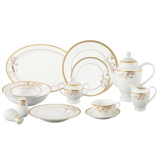 Lorren Home Trends La Luna Bone China 57 piece Gold Floral Design Dinnerware Set