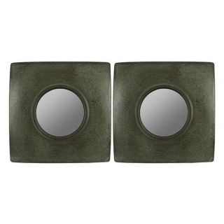 Hans Dark Green/ Brown Crackle Square Mirrors (set Of 2)