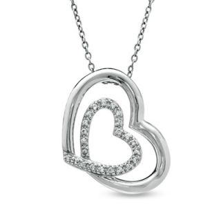 The Shared Heart™ 1/10 CT. T.W. Diamond Tilted Heart Pendant in