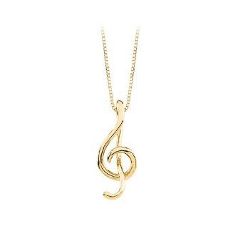 14K Yellow Gold Treble Clef Musical Note Pendant with Chain: Katarina: Jewelry