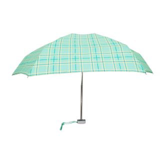 Leighton Genie Light Green Plaid Print Manual Compact Umbrella