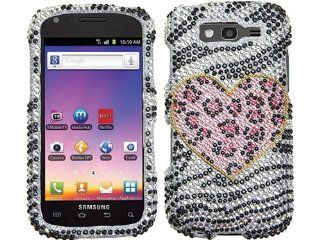 Silver Zebra Leopard Pink Heart Bling Diamond Rhinestone Crystal Case Cover Faceplate For Samsung Galaxy S Blaze 4G SGH T769 w/ Free Pouch: Cell Phones & Accessories