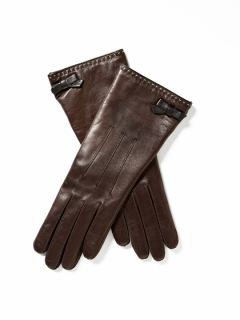 Contrast Stitching Bow Tie Detail Leather Gloves by Portolano