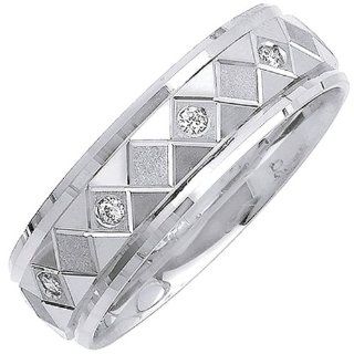 0.20ct White Diamonds 14K White Gold Men's Diamond Pattern Stone Finish Wedding Band (7mm): Jewelry