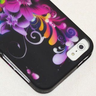 Purple Flower Butterfly 2 Piece Snap On Hard Case Cover Protector Combo Set + Screen Protector Film for Apple iPhone 5: Cell Phones & Accessories