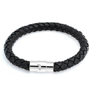 Bling Jewelry Black Braided Round 8mm Leather Cord Bracelet 8 Inch: Link Bracelets: Jewelry