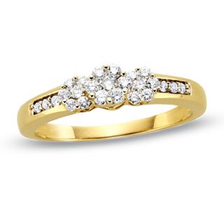CT. T.W. Diamond Flower Three Stone Ring in 10K Gold   Zales