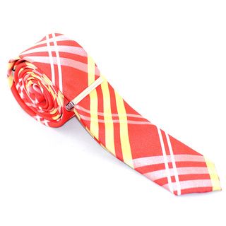 Skinny Tie Madness Mens Red Plaid Polyester Skinny Tie