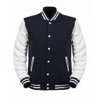Angel Cola Navy & White ALL Cotton Varsity Baseball Letterman Jacket at  Mens Clothing store: