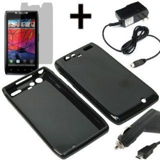 Luxmo TPU Sleeve Gel Cover Skin Case for Verizon Motorola Droid RAZR MAXX XT916 + LCD + Car + Home Charger  Black: Cell Phones & Accessories