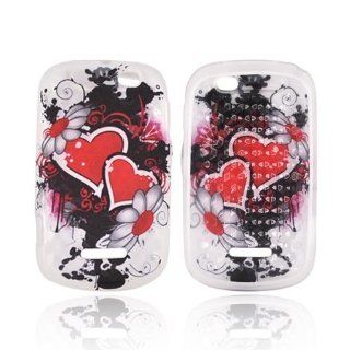 Red Hearts & Flowers on Frost White Motorola Clutch+ i475 TPU Gel Case Cover [Anti Slip] Supports Premium High Definition Anti Scratch Screen Protector; Best Design with High Quality; Coolest Soft Silicone Rubber Case Cover for Clutch+ i475 (Release Da