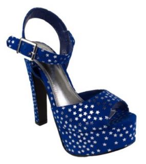 Rimose! By Delicious Platform High Heel Ankle Strap Sandal, twilight blue star faux suede, 6 M: Shoes