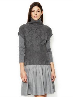Cable Knit Wool Short Sleeve Turtleneck by Akris Punto