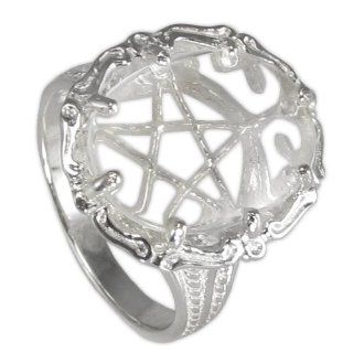 Large Clear Quartz Gemstone Pentacle Pentagram Ring Wicca Pagan Jewelry (sz 4 15): Jewelry