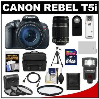 Canon EOS Rebel T5i Digital SLR Camera & EF S 18 135mm & EF S 55 250mm IS Lens + 64GB Card + Battery + Case + Flash + 3 UV/CPL/ND8 Filters Kit : Camera & Photo
