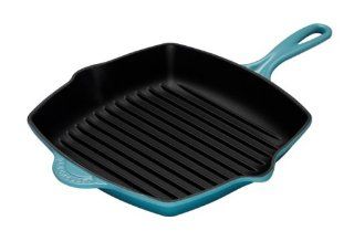 Le Creuset Enameled Cast Iron 10 1/4 Inch Square Skillet Grill, Caribbean: Le Creuset Grill Pan: Kitchen & Dining