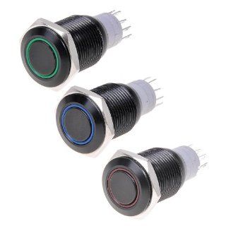 3pcs Angel Eye Black LED Push Button Switch 16mm Hole 12v Metal Latching Switch  Red, Blue, Green: Home Improvement