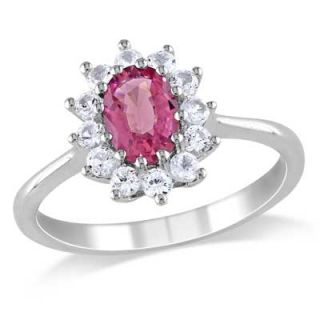 Oval Pink Tourmaline and Lab Created White Sapphire Ring in Sterling