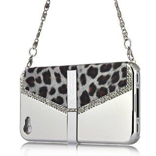 Xcase   Chain Handle Rhinestone Leopard Case with Stand for iPhone 4/4S   Silver Cell Phones & Accessories