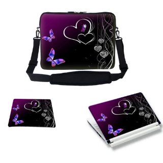 17 inch Butterfly Hearts Design Laptop Carrying Sleeve Bag Case with Hidden Handle & Adjustable Adjustable Shoulder Strap with Matching Skin Sticker & Mouse Pad Combo: Computers & Accessories